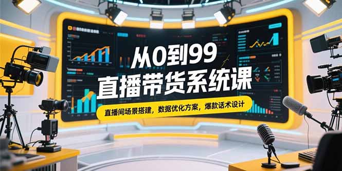 从0到99直播带货系统课，直播间场景搭建，数据优化方案，爆款话术设计-hl998