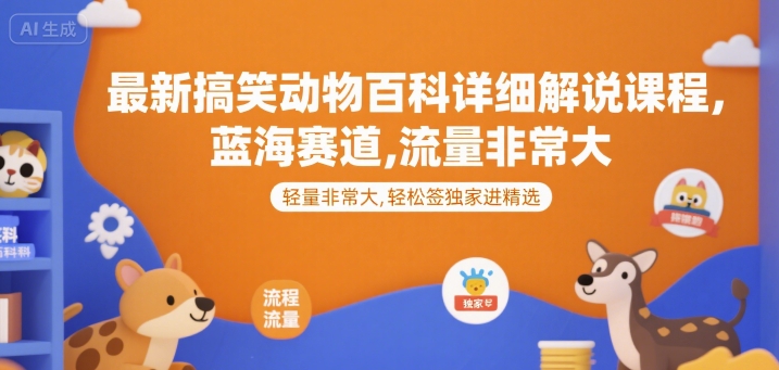 最新搞笑动物百科详细解说课程，蓝海赛道，流量非常大，轻松签独家进精选-hl998