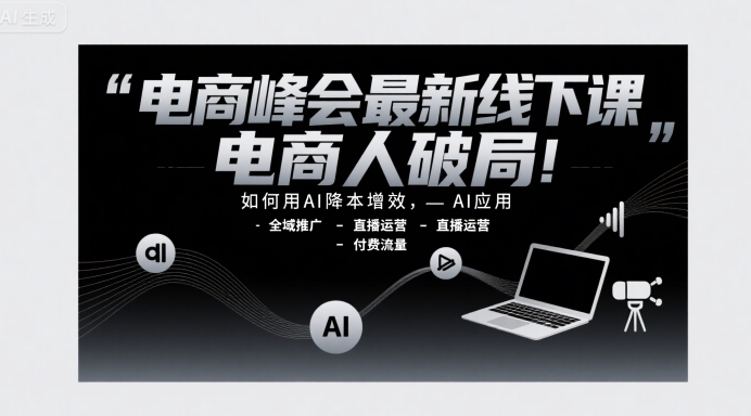 电商峰会最新线下课，电商人破局，如何用AI降本增效，AI应用-全域推广-直播运营-付费流量-hl998