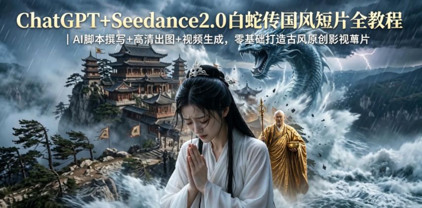 ChatGPT+Seedance2.0白蛇传国风短片全教程｜AI脚本撰写+高清出图+视频生成，零基础打造古风原创影视短片-hl998