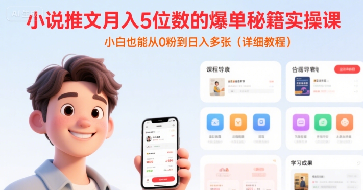 小说推文月入5位数的爆单秘籍实操课，，小白也能从0粉到日入多张(详细教程)-hl998