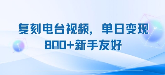 复刻电台视频，单日变现8张+新手友好，长期可做-hl998