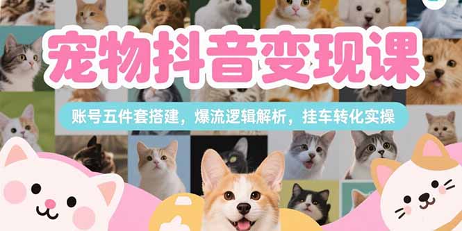 宠物抖音变现课，账号五件套搭建，爆流逻辑解析，挂车转化实操-hl998