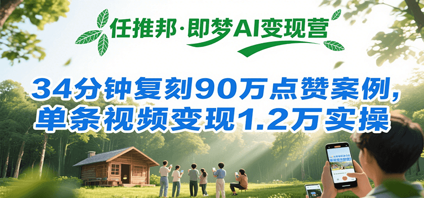 任推邦·即梦AI变现营，34分钟复刻90万点赞案例，单条视频变现1.2万实操-hl998