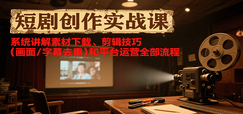 短剧创作实战课，系统讲解素材下载、剪辑技巧(画面/字幕去重)和平台运营全部流程-hl998