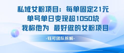 私域女粉项目：每单固定21块，单日变现超1k+，最好做的女粉项目-hl998