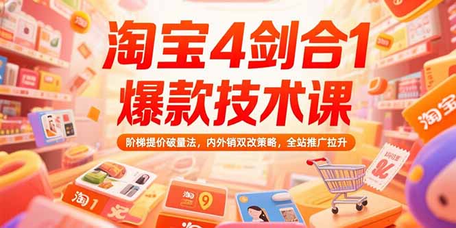 淘宝4剑合1爆款技术课73期：阶梯提价破量法，内外销双改策略 全站推广拉升-hl998