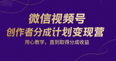 微信视频号创作者分成计划变现营，用心教学，直到取得分成收益-hl998