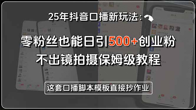 25年抖音口播新玩法：零粉丝也能日引500+创业粉，不出镜拍摄保姆级教程...-hl998
