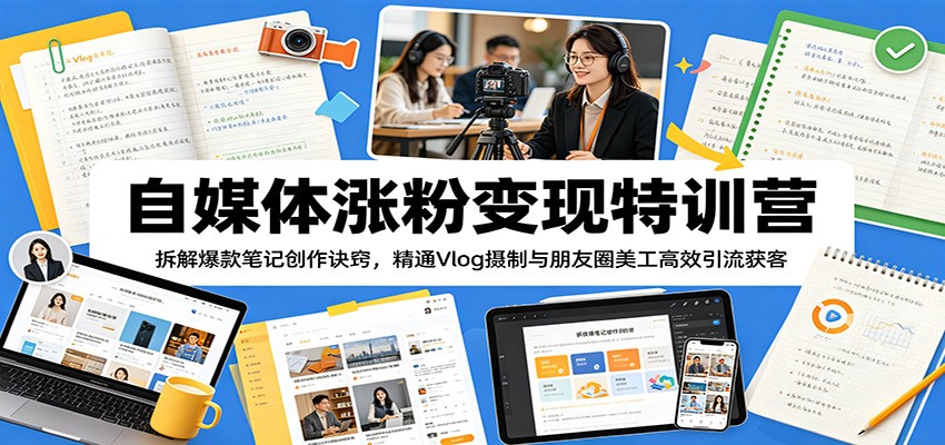 自媒体涨粉变现特训营：拆解爆款笔记创作诀窍，精通Vlog摄制与朋友圈美工高效引流获客-hl998