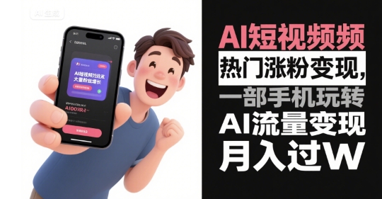 AI短视频热门涨粉变现，一部手机玩转AI流量变现，月入过W-hl998