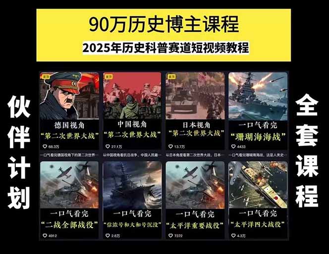 图片[1]-历史短视频赛道变现课，百集素材库应用，文案剪辑技巧，账号运营全案-hl998