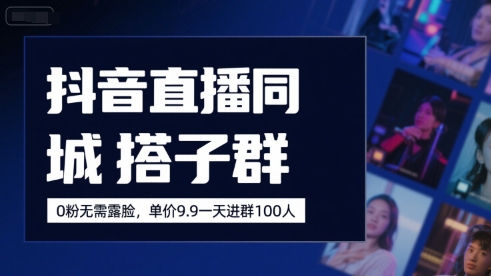 抖音直播同城搭子群，0粉无需露脸，单价19.9，一天进群100人-hl998