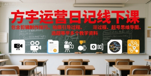 方宇运营日记线下课，包含剪辑制作技巧、拍摄引导过程、起号思维导图、选题等多个教学资料-hl998