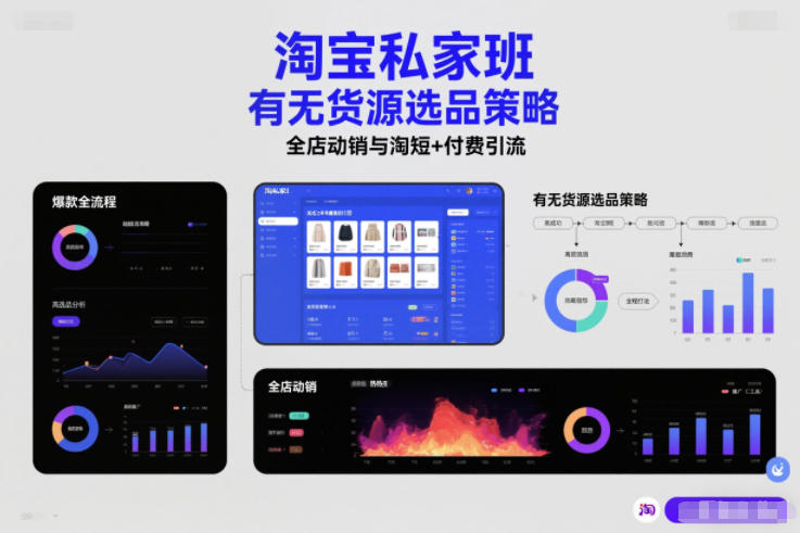 淘宝私家班，有无货源选品策略，高成功率爆款全流程打法，全店动销与淘短+付费引流(更新2026年6月1日)-hl998