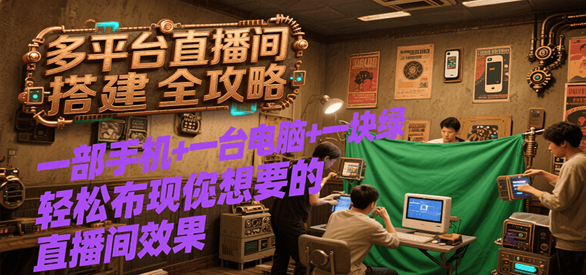 多平台直播间搭建全攻略，一部手机+一台电脑+一块绿布轻松实现你想要的直播间效果-hl998