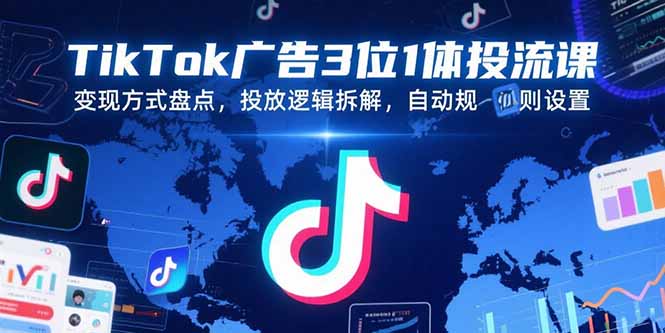 TikTok广告3位1体投流课，变现方式盘点，投放逻辑拆解，自动规则设置-hl998