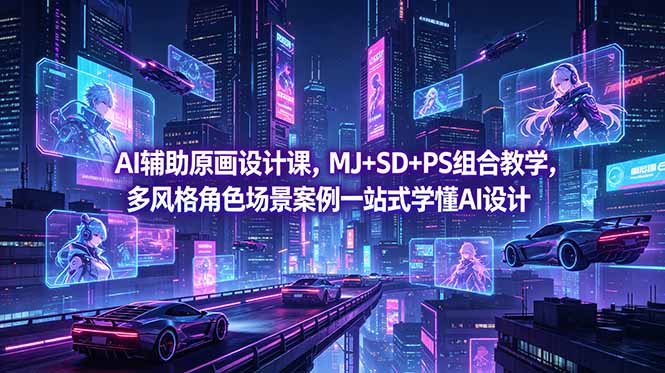 AI辅助原画设计课，MJ+SD+PS组合教学，多风格角色场景案例一站式学懂AI设计-hl998