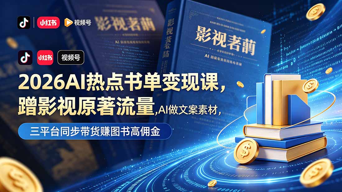 2026AI热点书单变现课，蹭影视原著流量，AI做文案素材，三平台同步带货赚图书高佣金-hl998