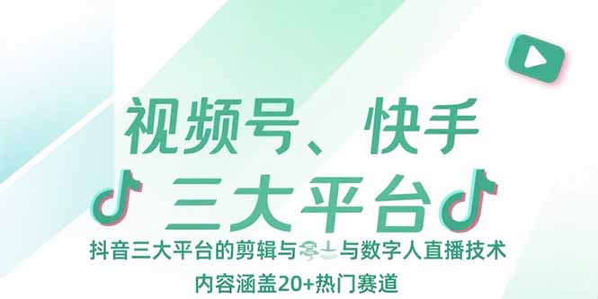视频号、快手、抖音三大平台的剪辑与数字人直播技术，内容涵盖20+热门赛道-hl998