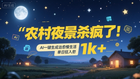 农村夜景杀疯了！AI一键生成治愈系慢生活，单日狂入1k+-hl998