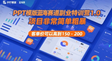 PPT模版蓝海赛道副业特训营1.0，项目非常简单粗暴，客单价可以高到150-200-hl998