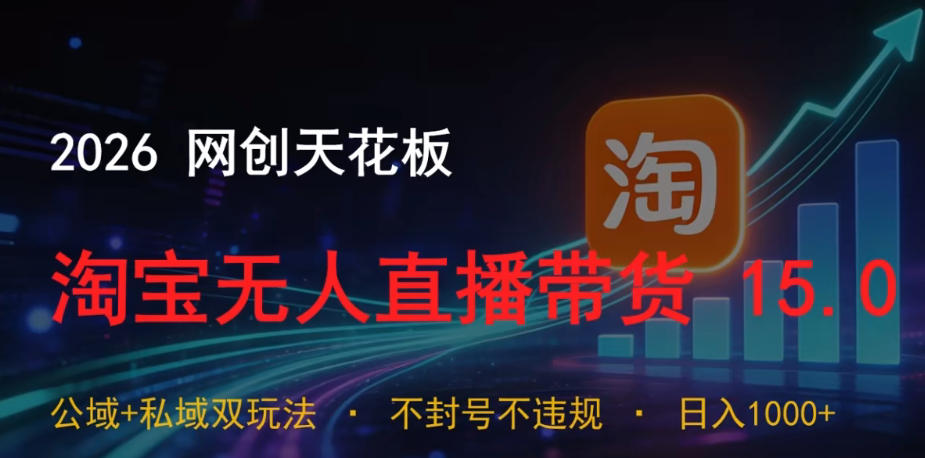 2026网创天花板，淘宝无人直播带货15.0，公域+私域双玩法，日入1k+，不违规不封号【揭秘】-hl998