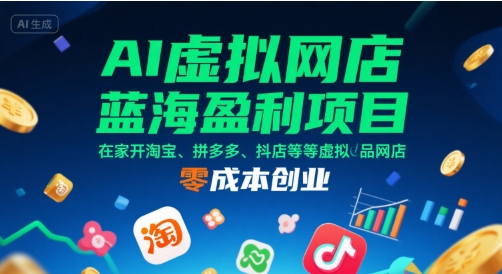 AI虚拟网店蓝海盈利项目，在家开淘宝、拼多多、抖店等虚拟品网店，零成本创业-hl998