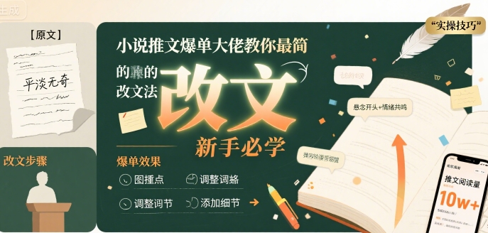 小说推文爆单大佬教你最简单的改文方法实操课，新手必学-hl998