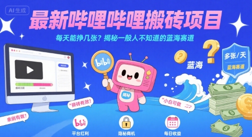 最新哔哩哔哩上B站搬砖项目，每天能挣几张？揭秘一般人不知道的蓝海赛道-hl998