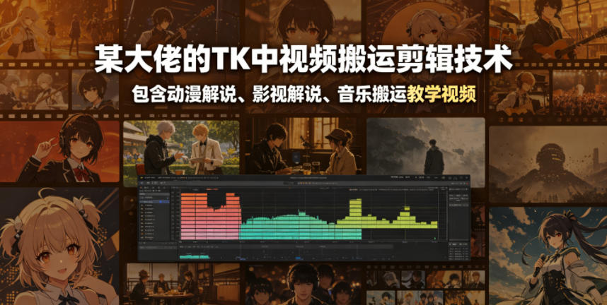 某大佬的TK中视频搬运剪辑技术，包含动漫解说、影视解说、音乐搬运教学视频-hl998