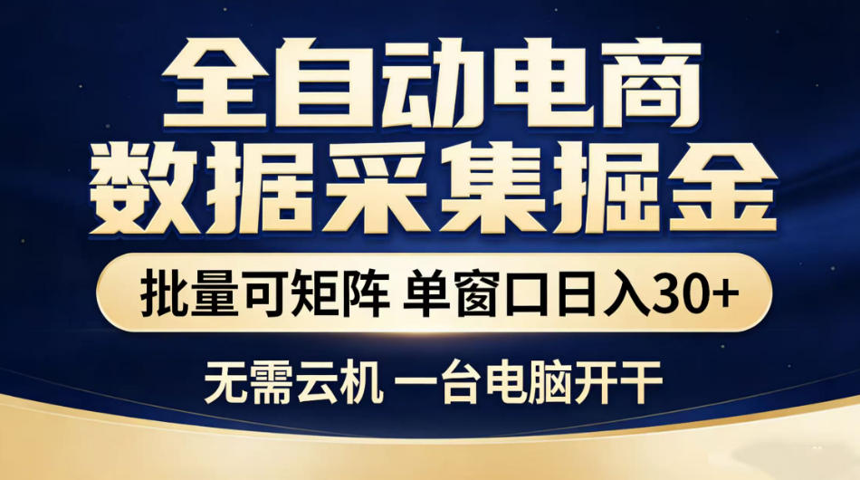 全自动电商数据采集掘金，批量可矩阵单窗口日入30+，无需云机一台电脑开干【揭秘】-hl998
