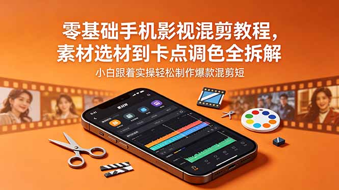 零基础手机影视混剪教程，素材选材到卡点调色全拆解，小白跟着实操轻松制作爆款混剪短片-hl998