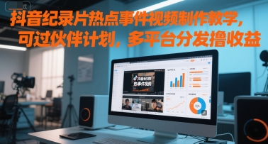 抖音纪录片热点事件视频制作教学，可过伙伴计划，多平台分发撸收益-hl998