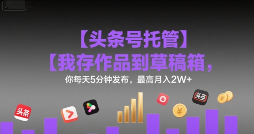 【头条号托管 】我存作品到草稿箱，你每天5分钟发布，最高月入2W+【揭秘】-hl998