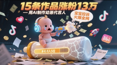 用AI制作幼崽代言人，宝宝的控诉火爆全网，15条作品涨粉13W，单号月入5位数实操教程-hl998