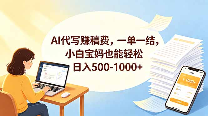AI代写赚稿费，一单一结，小白宝妈也能轻松日入500-1000+-hl998