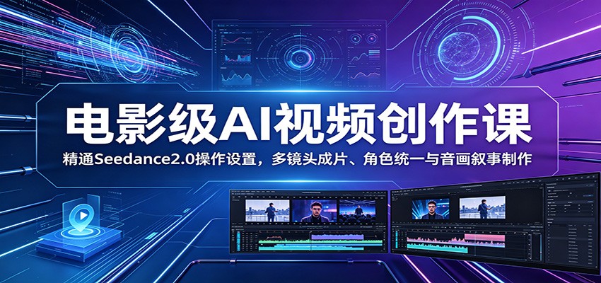 电影级AI视频创作课：精通Seedance2.0操作设置，多镜头成片、角色统一与音画叙事制作-hl998