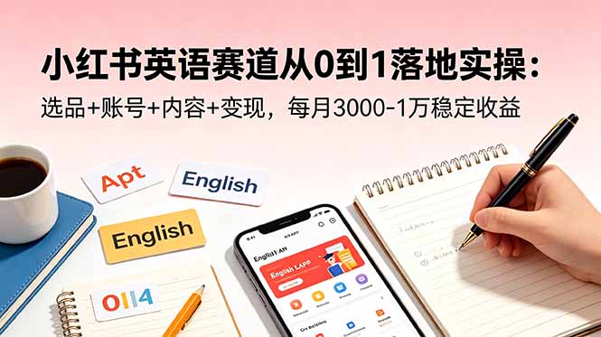 小红书英语赛道从0到1落地实操：选品+账号+内容+变现，每月3000-1万稳定收益-hl998