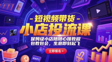 短视频带货-小店投流课，保姆级小店随心推教程，包教包会，生意即刻起飞-hl998