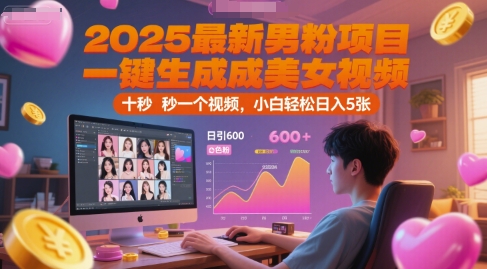 2025最新男粉项目，一键生成美女视频，日引600+色粉 十秒一个视频，小白轻松日入5张【揭秘】-hl998