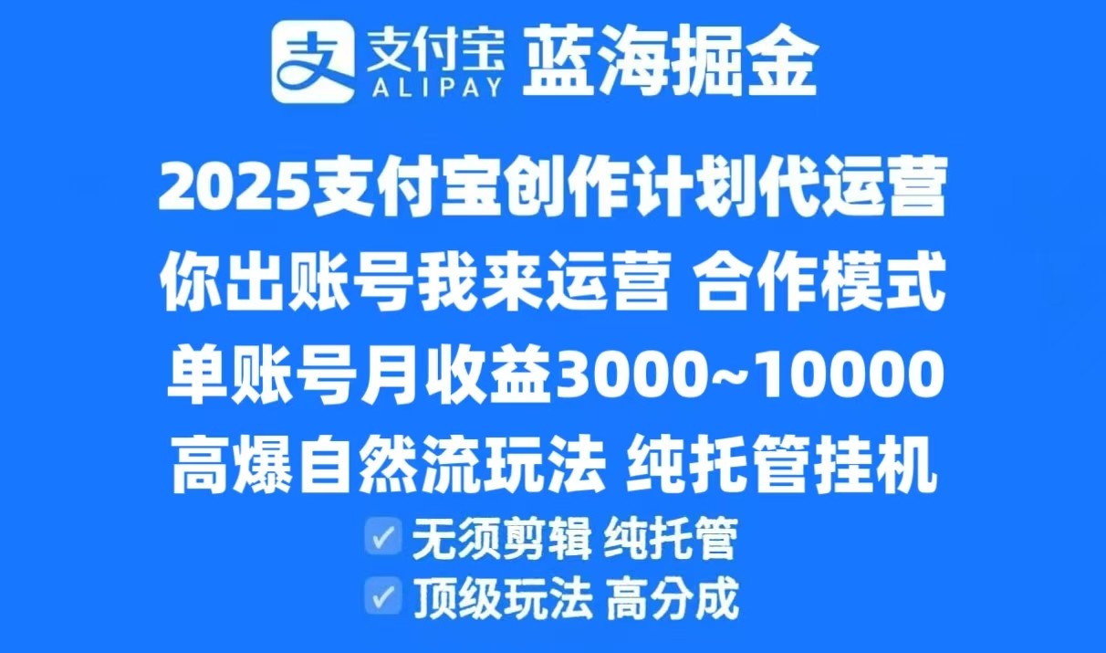 2025支付宝创作分成计划代运营，高爆自然流玩法，纯挂机高分成，合作共赢模式！-hl998