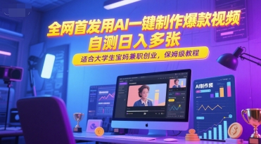 全网首发用AI一键制作爆款视频，自测日入多张，适合大学生宝妈兼职创业，保姆级教程-hl998