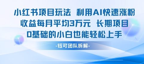 适合小白操作的小红书新项目，利用AI快速涨粉，收益每月平均1W+-hl998