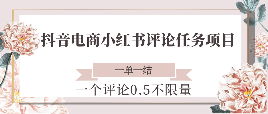 抖音电商小红书评论任务项目，一个评论0.5，一单一结 不限量-hl998