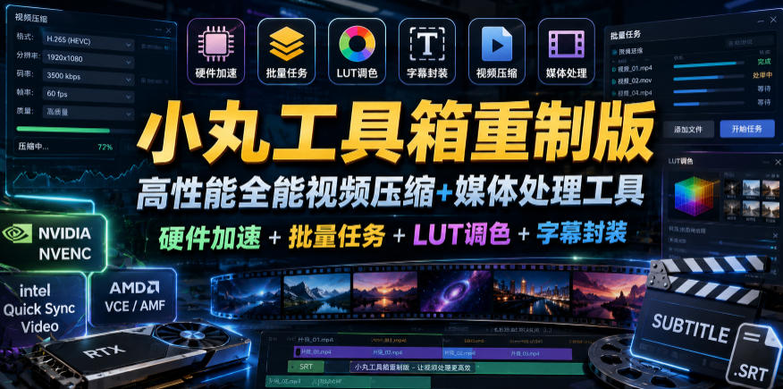 小丸工具箱重制版–高性能全能视频压缩+媒体处理工具｜硬件加速+批量任务+LUT调色+字幕封装-hl998