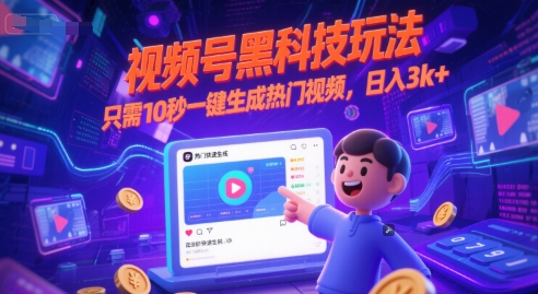视频号黑科技玩法，只需10秒一键生成热门视频，日入3k+【揭秘】-hl998