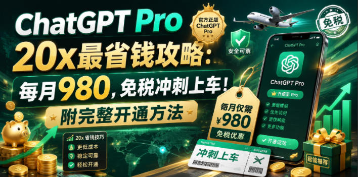 ChatGPT Pro 20x最省钱攻略：每月980，免税冲刺上车！附完整开通方法【文档】-hl998