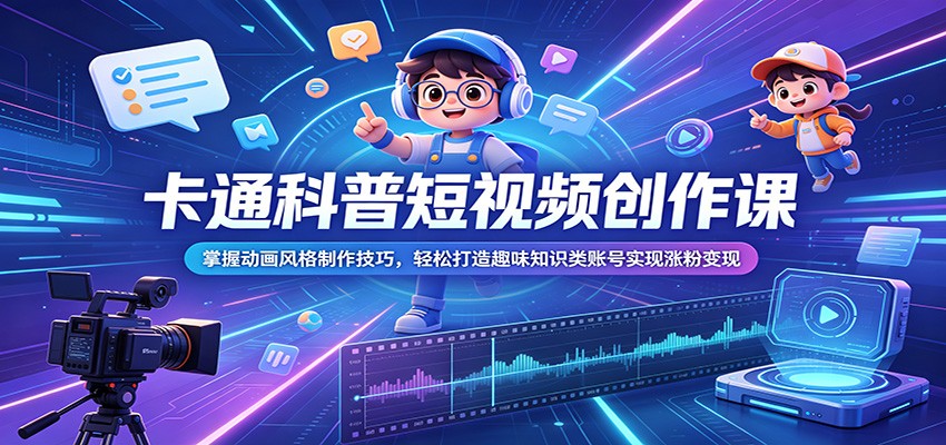 卡通科普短视频创作课：掌握动画风格制作技巧，轻松打造趣味知识类账号实现涨粉变现-hl998