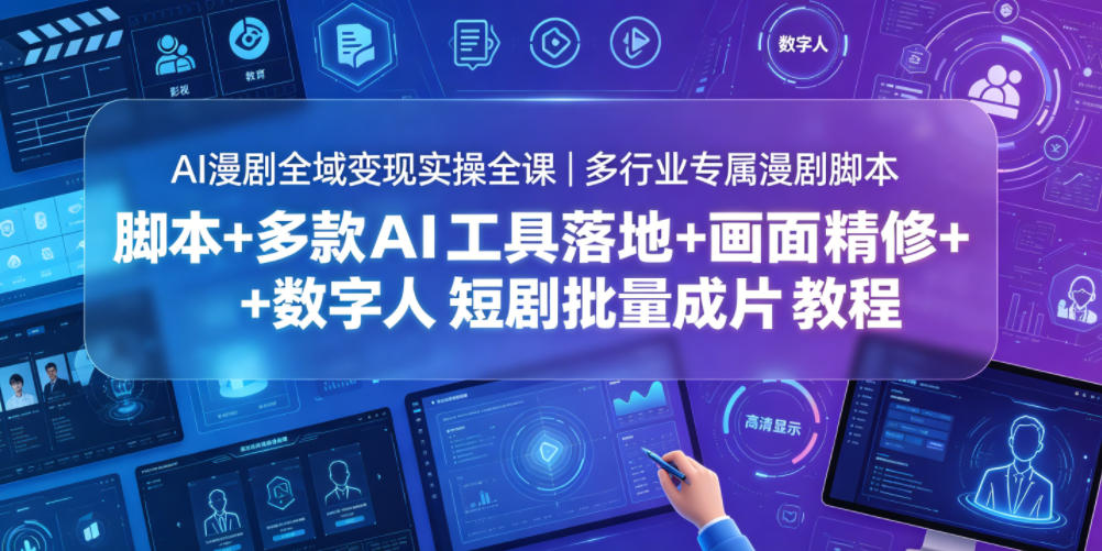 AI漫剧全域变现实操全课｜多行业专属漫剧脚本+多款AI工具落地+画面精修+数字人短剧批量成片全教程-hl998